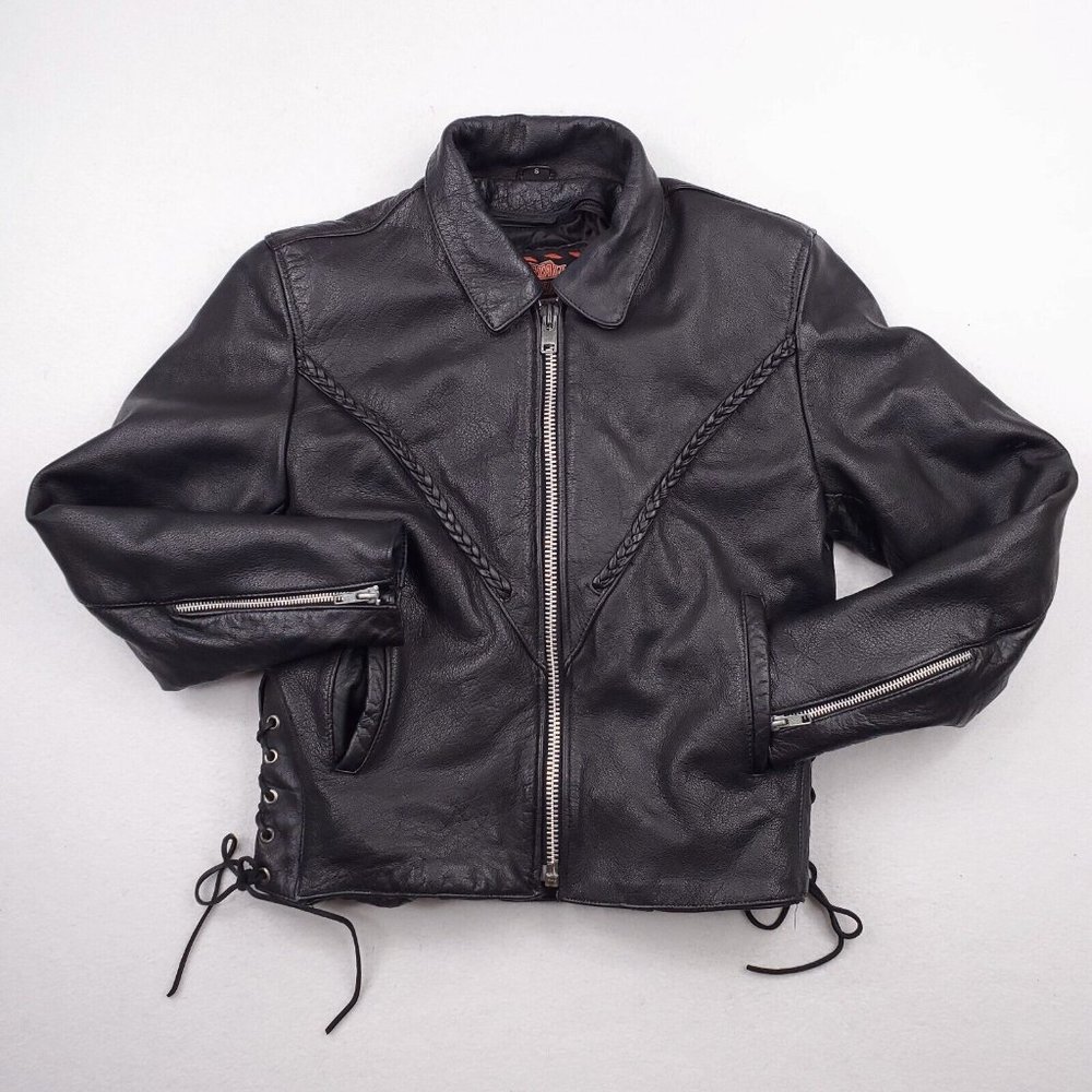 Interstate Leather womens Black leather motorcycle jacket